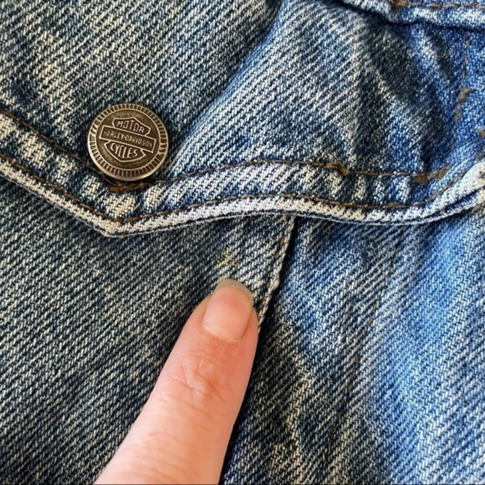 VTG 90’s Harley Davidson Biker Blue ladies denim jean jacket embroidered‎ size L - Picture 14 of 15